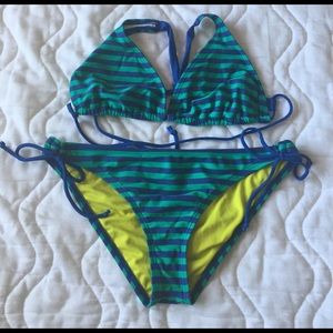 Hurley blue and green striped bikini set