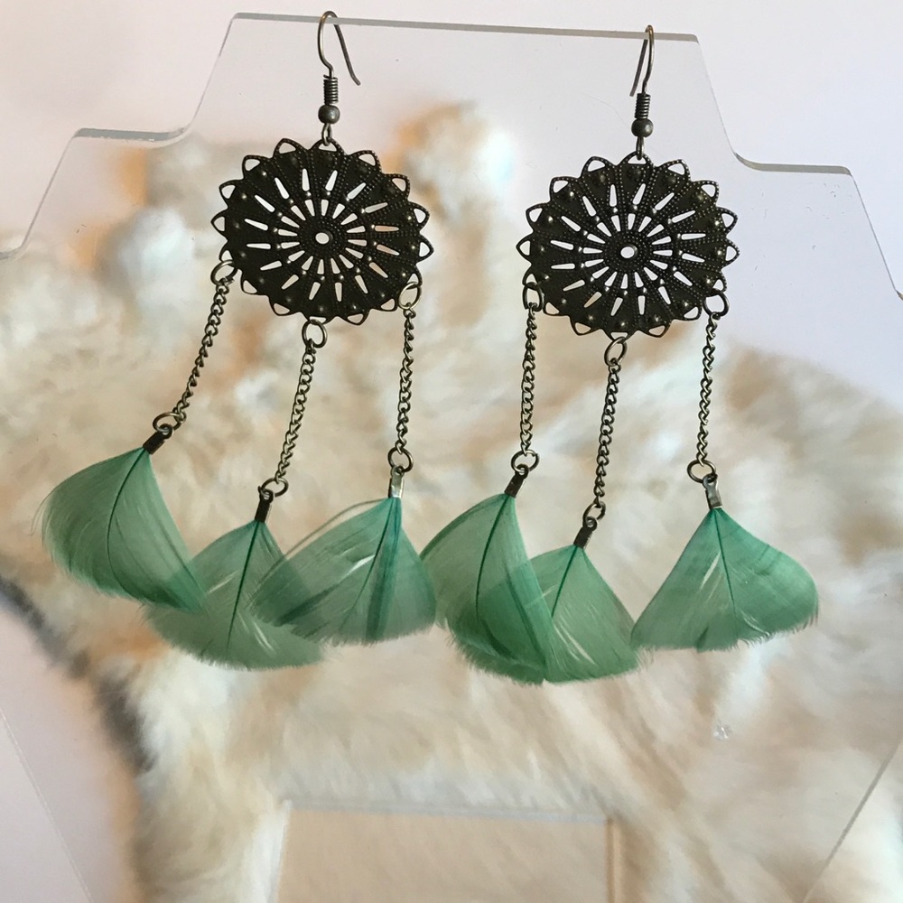 FESTIVAL FEATHER GREEN EARRINGS - Picture 4 of 4