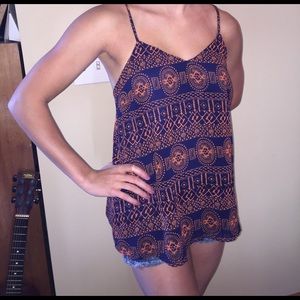 Blue and orange patterned tank top