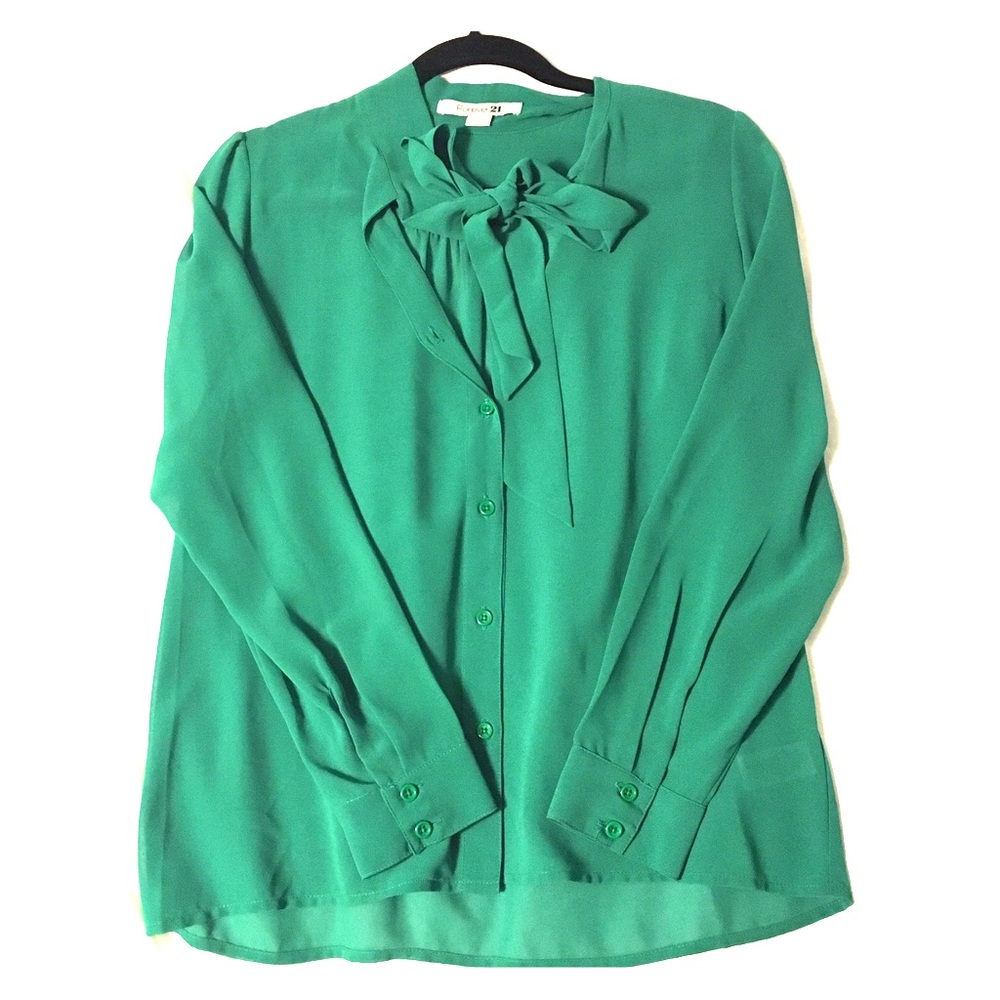 Green button down top with bow tie!