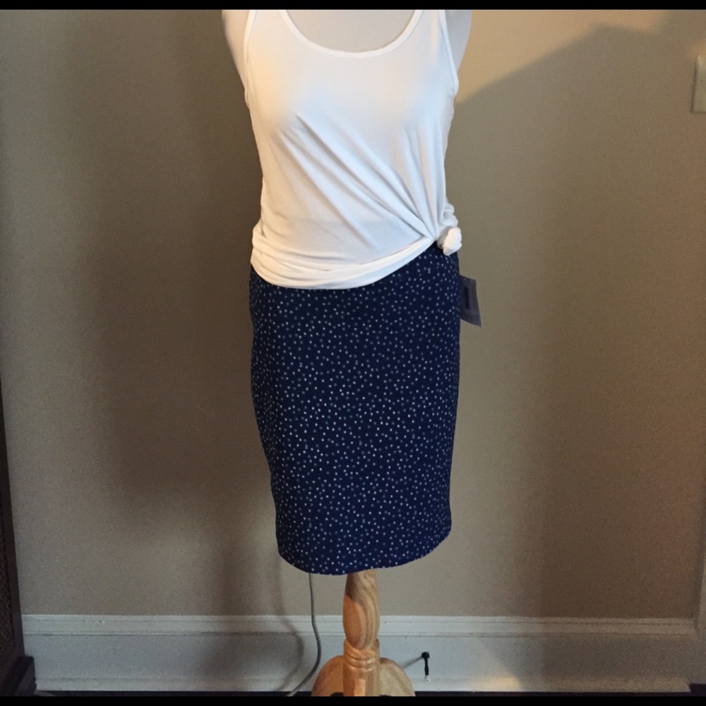 LuLaRoe Cassie skirt navy with polka dots
