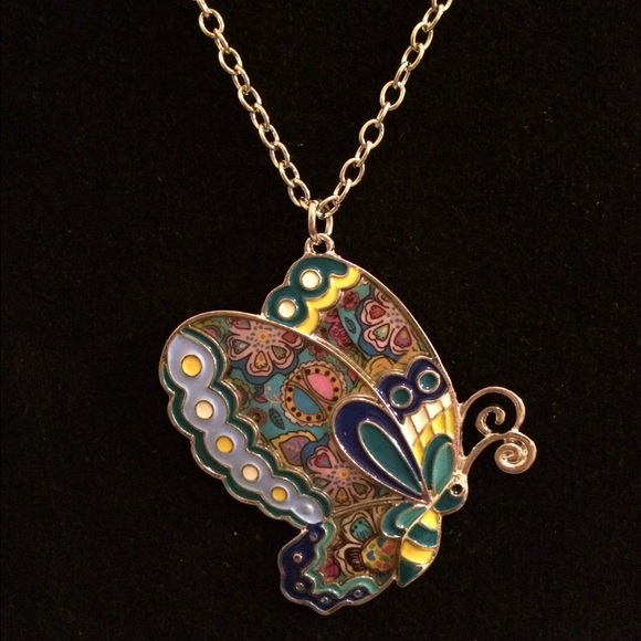STATEMENT ENAMEL JEWELRY BUTTERFLY NECKLACE - Picture 1 of 4