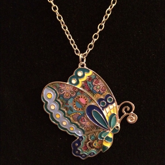 STATEMENT ENAMEL JEWELRY BUTTERFLY NECKLACE - Picture 2 of 4