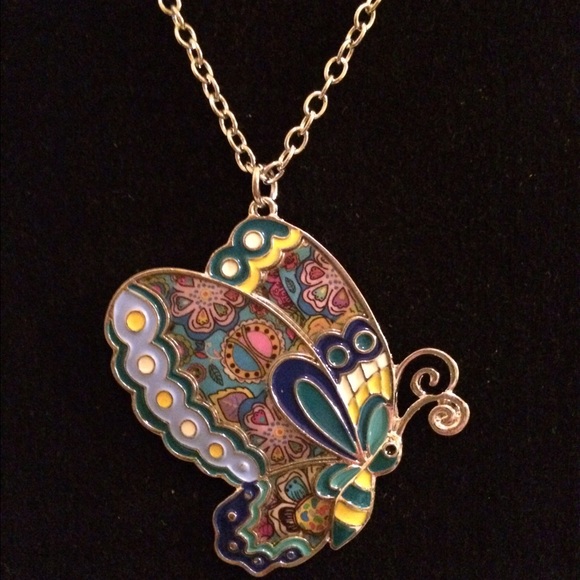 STATEMENT ENAMEL JEWELRY BUTTERFLY NECKLACE - Picture 3 of 4