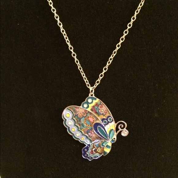 STATEMENT ENAMEL JEWELRY BUTTERFLY NECKLACE - Picture 4 of 4