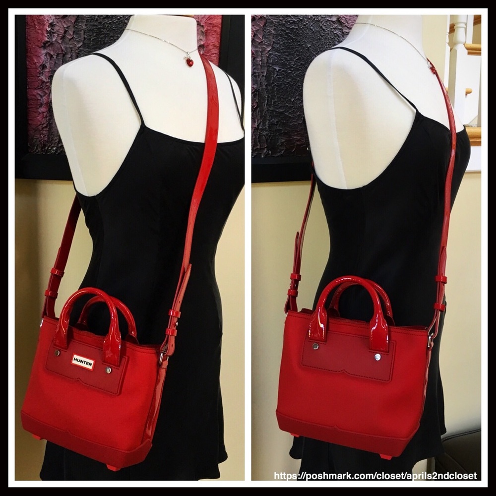 HUNTER ORIGINAL RED TOTE CROSSBODY RUBBER BAG A2C - Picture 3 of 8