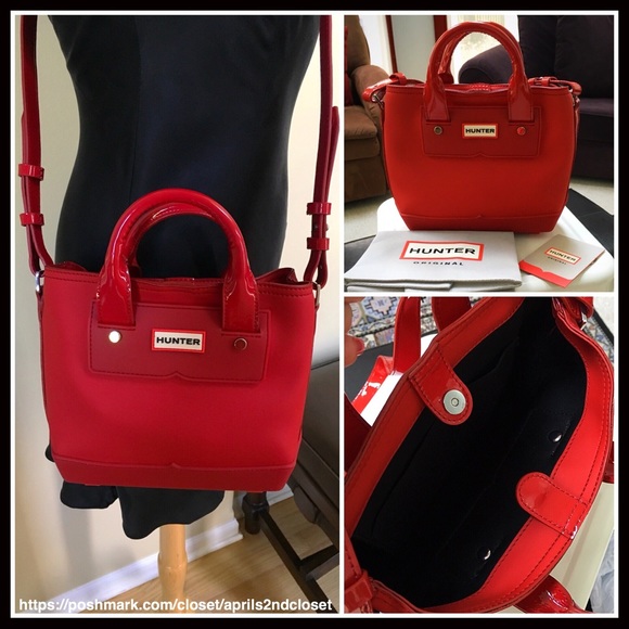 HUNTER ORIGINAL RED TOTE CROSSBODY RUBBER BAG A2C - Picture 5 of 8