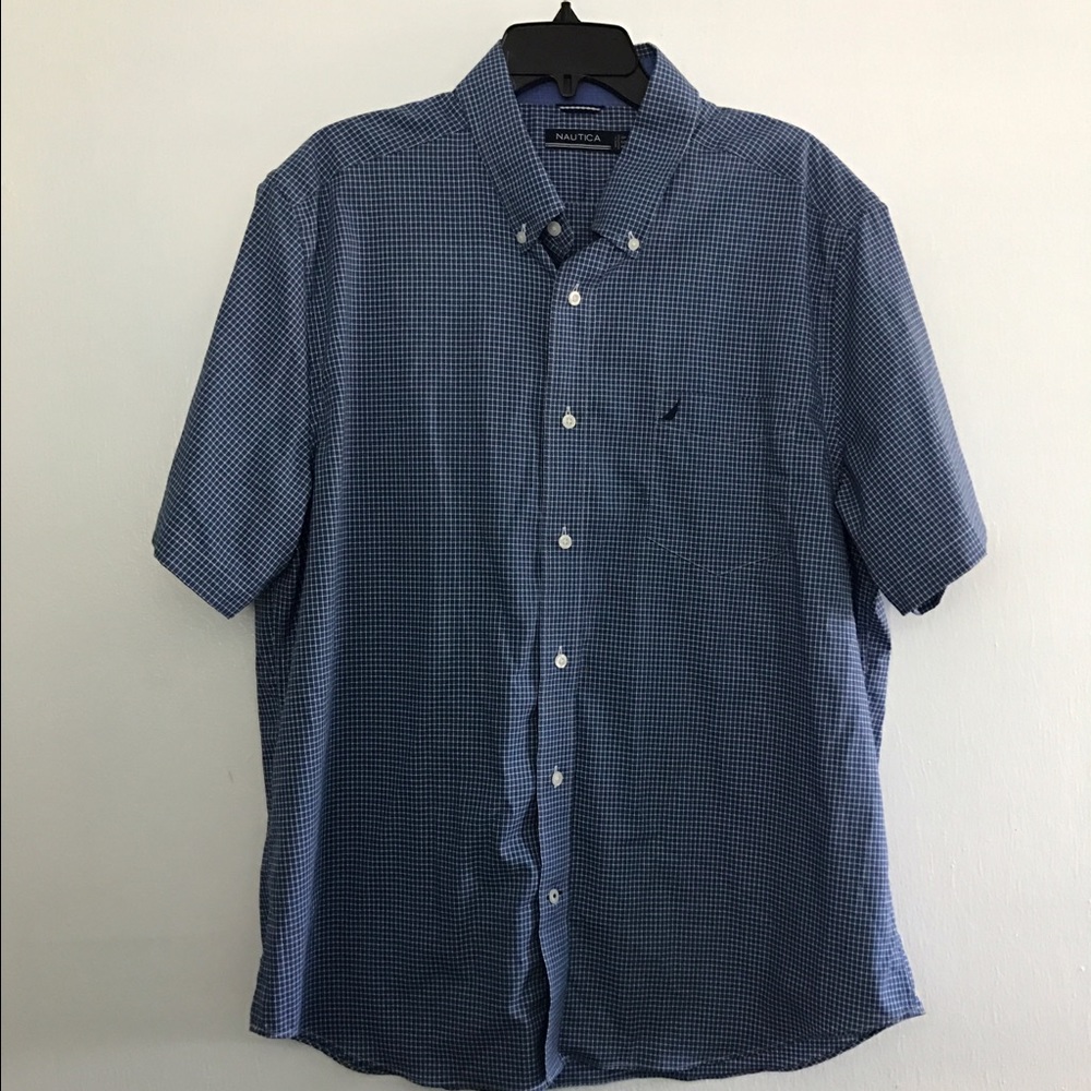 New Nautica  Blue Plaid SS Logo Shirt