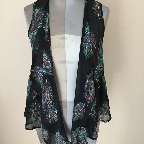 Forever 21 Jackets & Blazers - Forever 21 black sheer vest With feathers