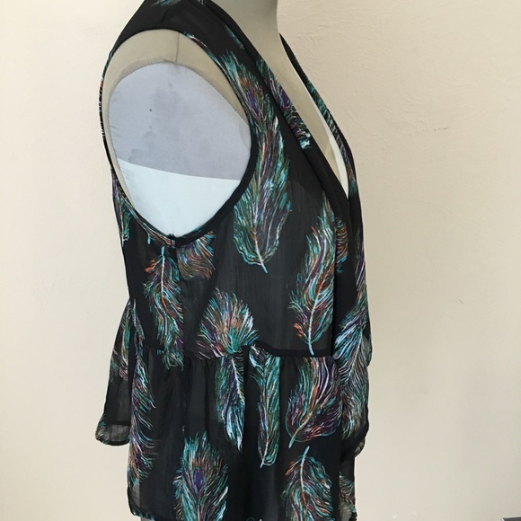 Forever 21 black sheer vest With feathers - Picture 2 of 4