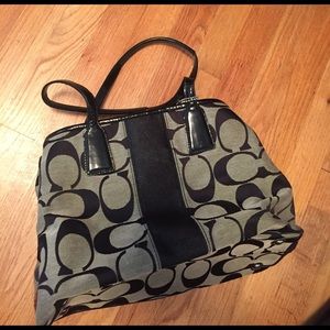 Black and gray coach purse, Tiffany blue inside