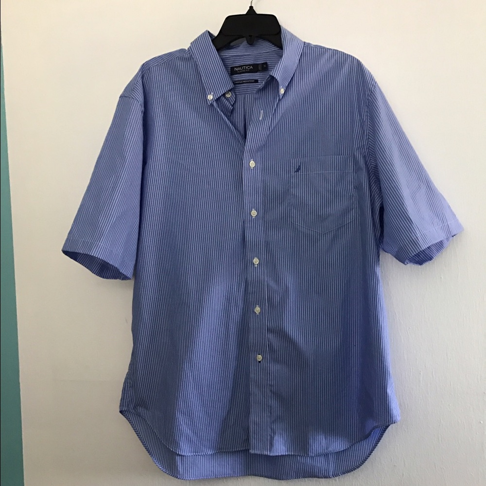 New Nautica Plaid Blue SS Logoed Shirt