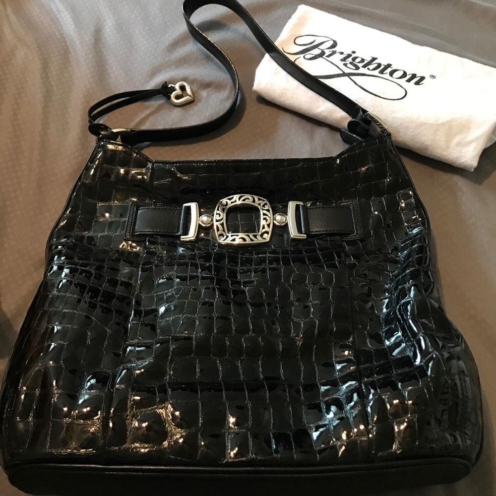 Brighton black patent leather croc purse