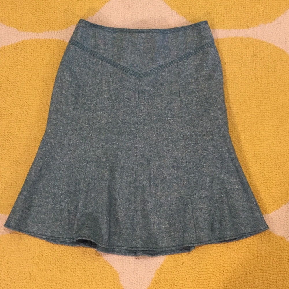 Loft teal tweed trumpet skirt