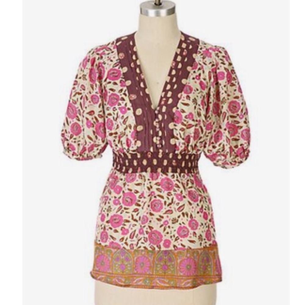 Anthropologie Fei Silk Coastal Floral Blouse Boho