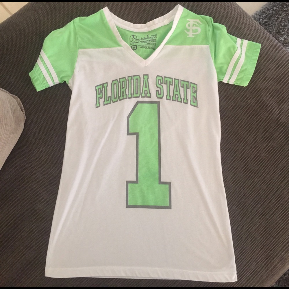 White/Lime Green FSU shirt