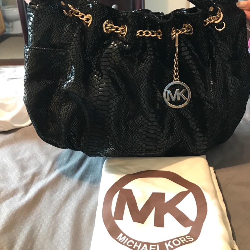 Michael Kors medium black snake skin print purse
