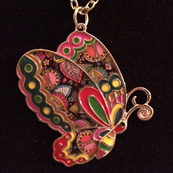 STATEMENT ENAMEL JEWELRY BUTTERFLY NECKLACE - Picture 2 of 4