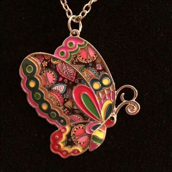 STATEMENT ENAMEL JEWELRY BUTTERFLY NECKLACE - Picture 4 of 4