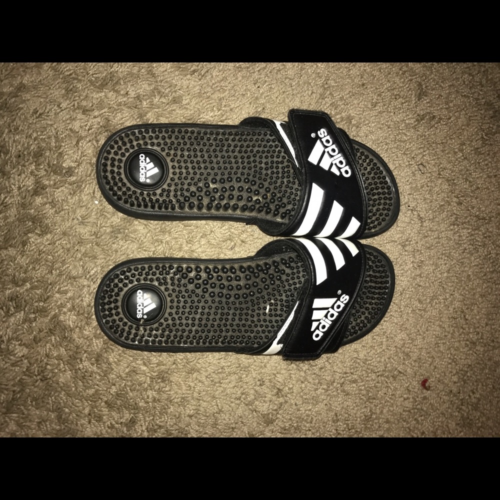 Size 7 Black and White Adidas Slides