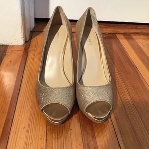 Nine West gold sequin platform pumps