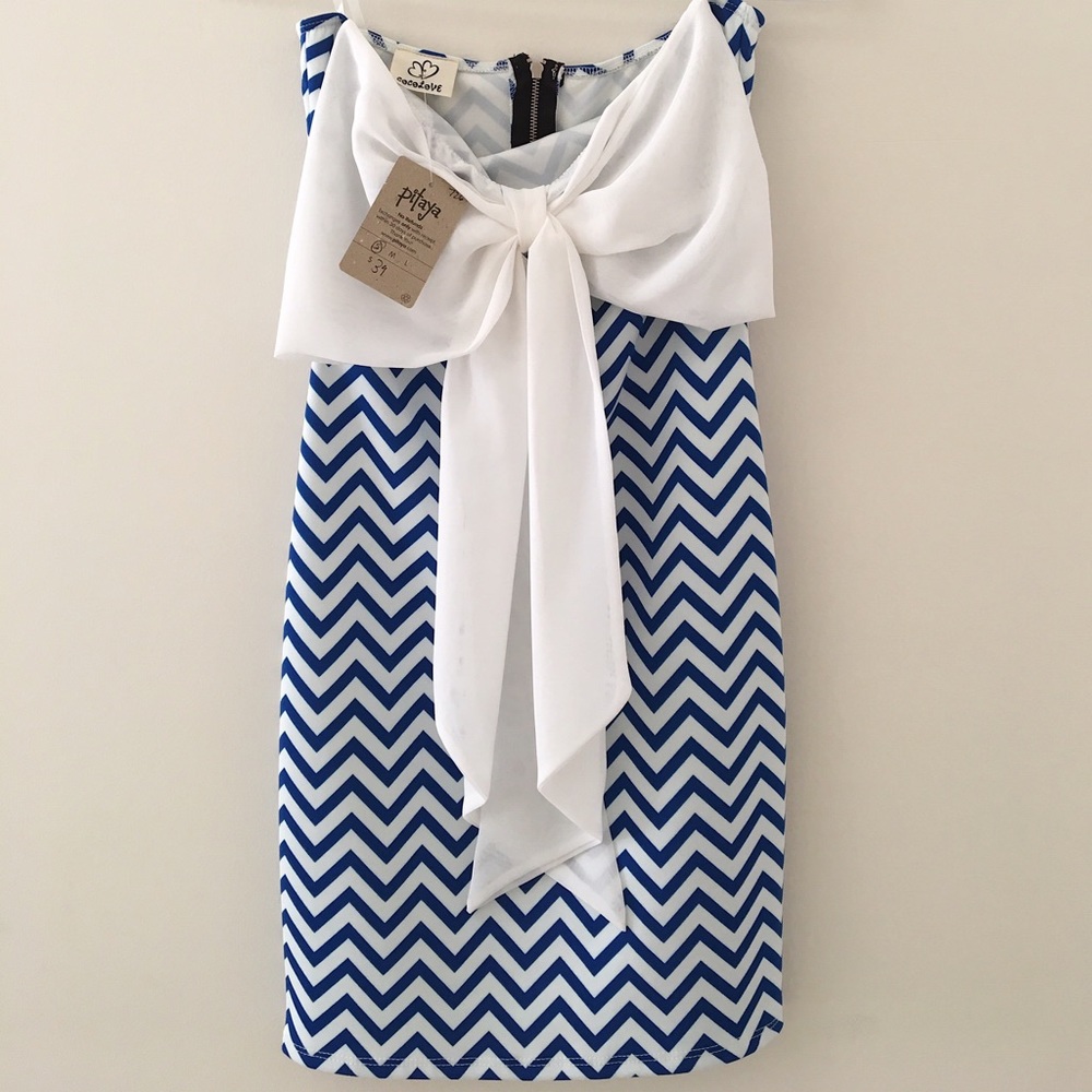 Blue and White Chevron Print Dress