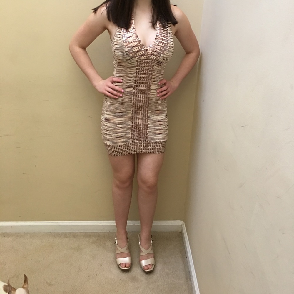 Bebe Knit & Sequin Trim Dress