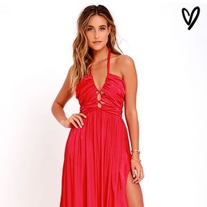 Red halter maxi dress with both sides slit