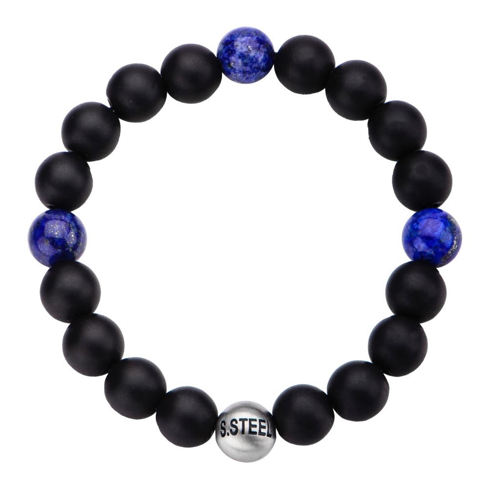 Men's Matte Black Onyx with Lapis Beads Bracelet