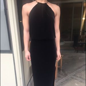 Xscape velvet gown with side slit