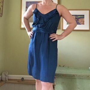 Rebecca Taylor teal silk ruffle dress