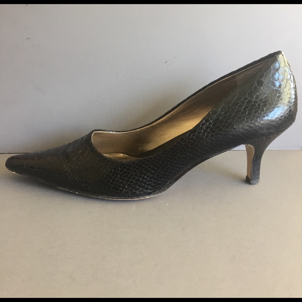 Black Faux Snakeskin Pumps