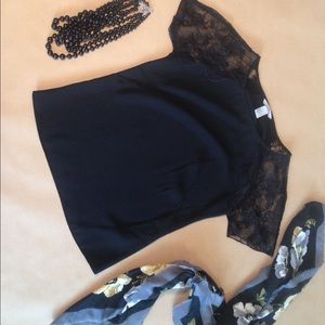 H&M Black Lace Sleeve Blouse Top