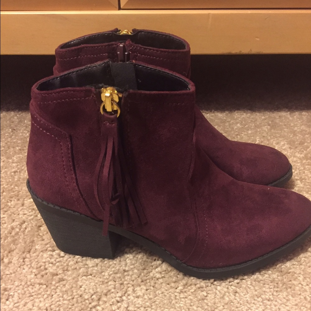 Burgundy Faux Suede Booties