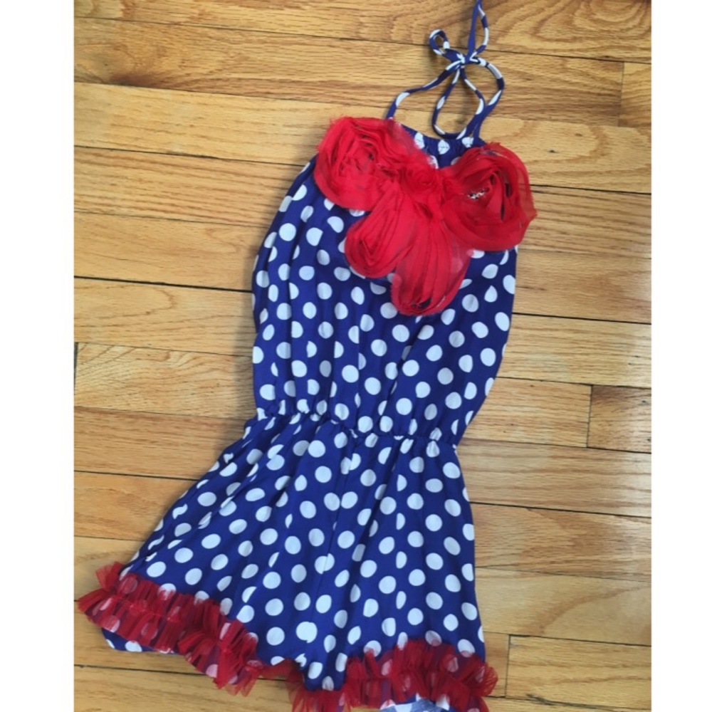 Royal/White/Red Polkadot Jumper with Bow