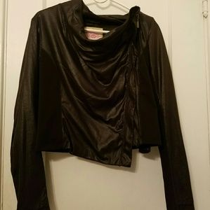 Pink Envelope Faux Leather Cowl Neck Jacket