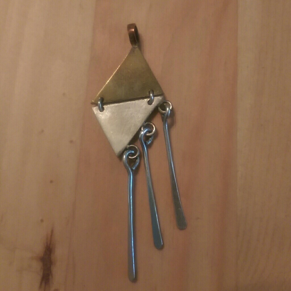 Boho brass and silver pendant