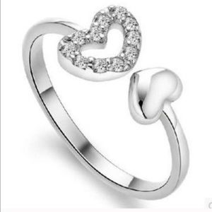 CZ Crystal Double Heart Adjustable Ring