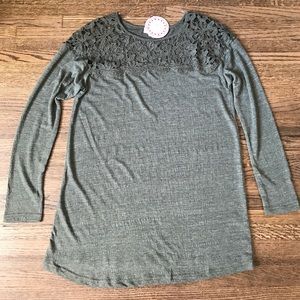 Olive Green Crochet Long Sleeve Tunic Sweater S