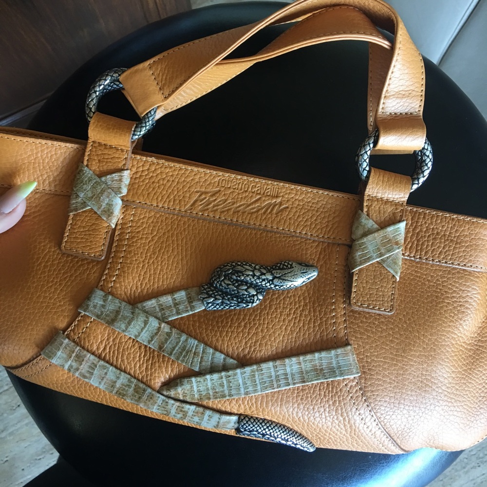 VINTAGE ROBERTO CAVALLI LEATHER BAG WITH PYTHON