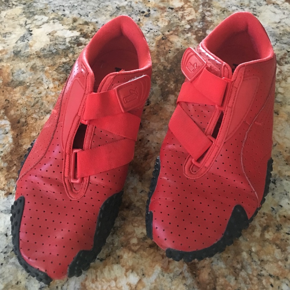 Puma red leather athletic shoes