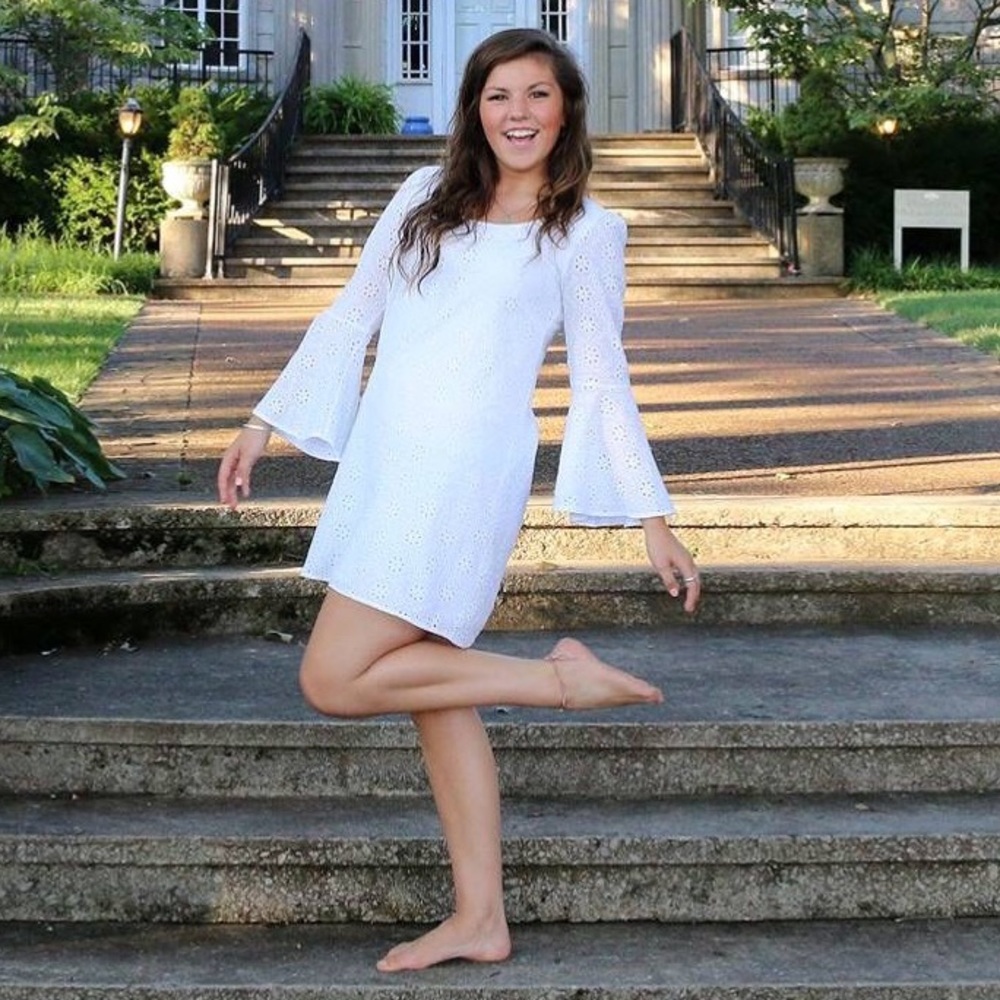 White Eyelet Dress with Bell Sleeves