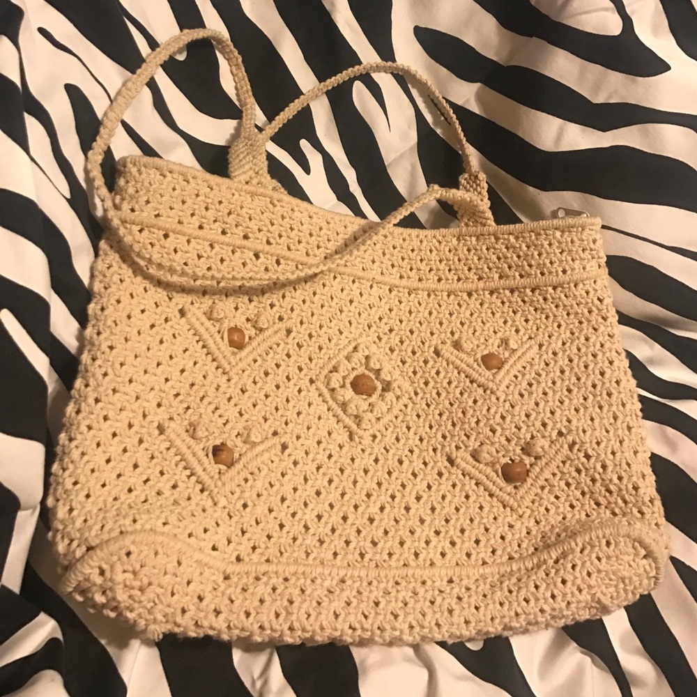 NWOT cute off white boho crocheted bag