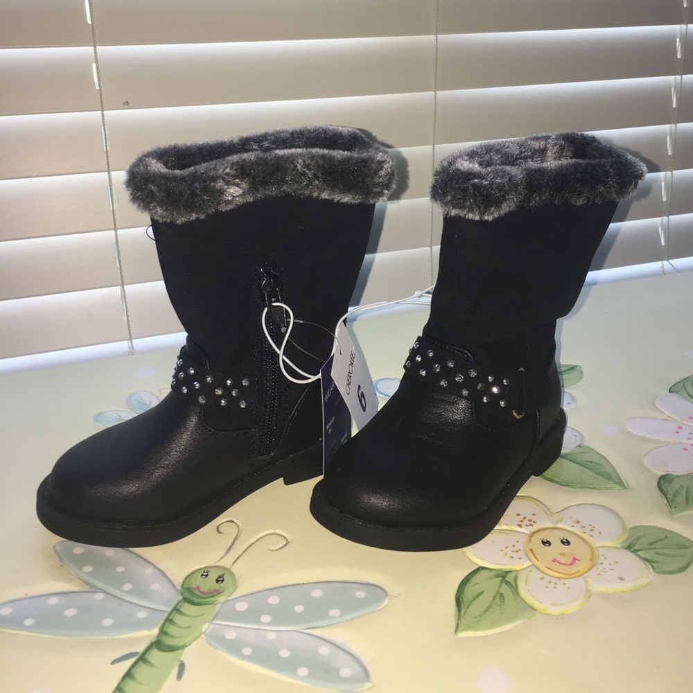 Toddler girls black fur lined boots