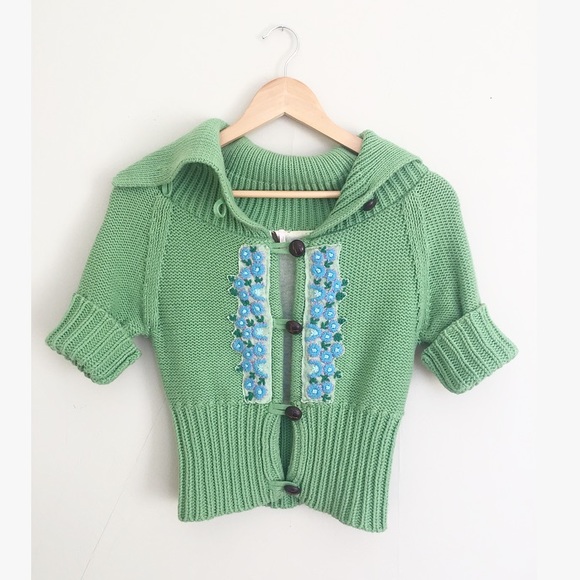 Free People Sweaters - Free People Flower Appliqué Short Sleeve Cardigan