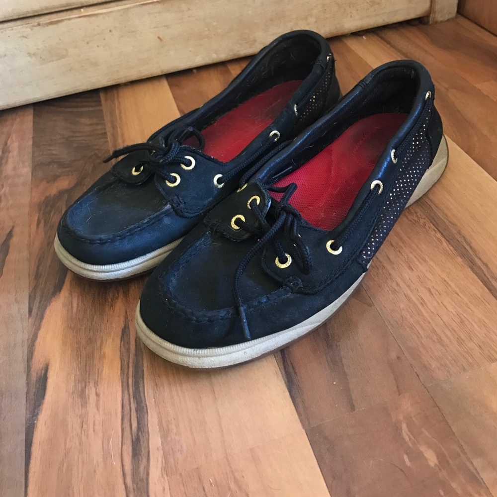 Black and gold Sperrys size 7