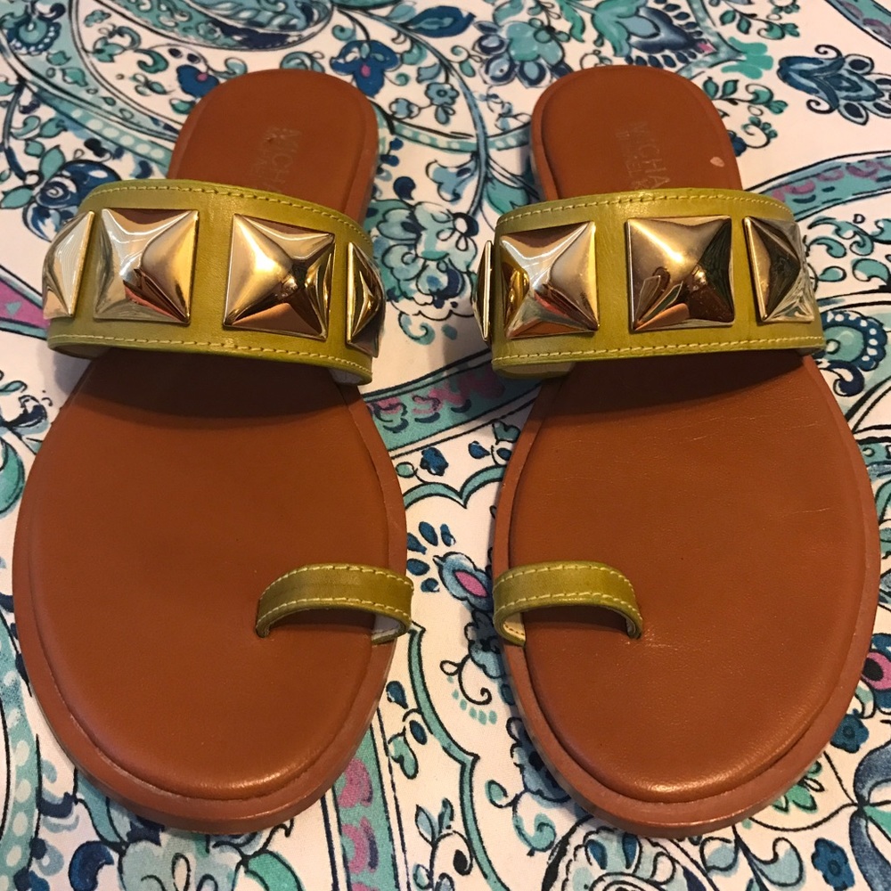 Michael Kors Persia Green Leather Pyramid Sandals