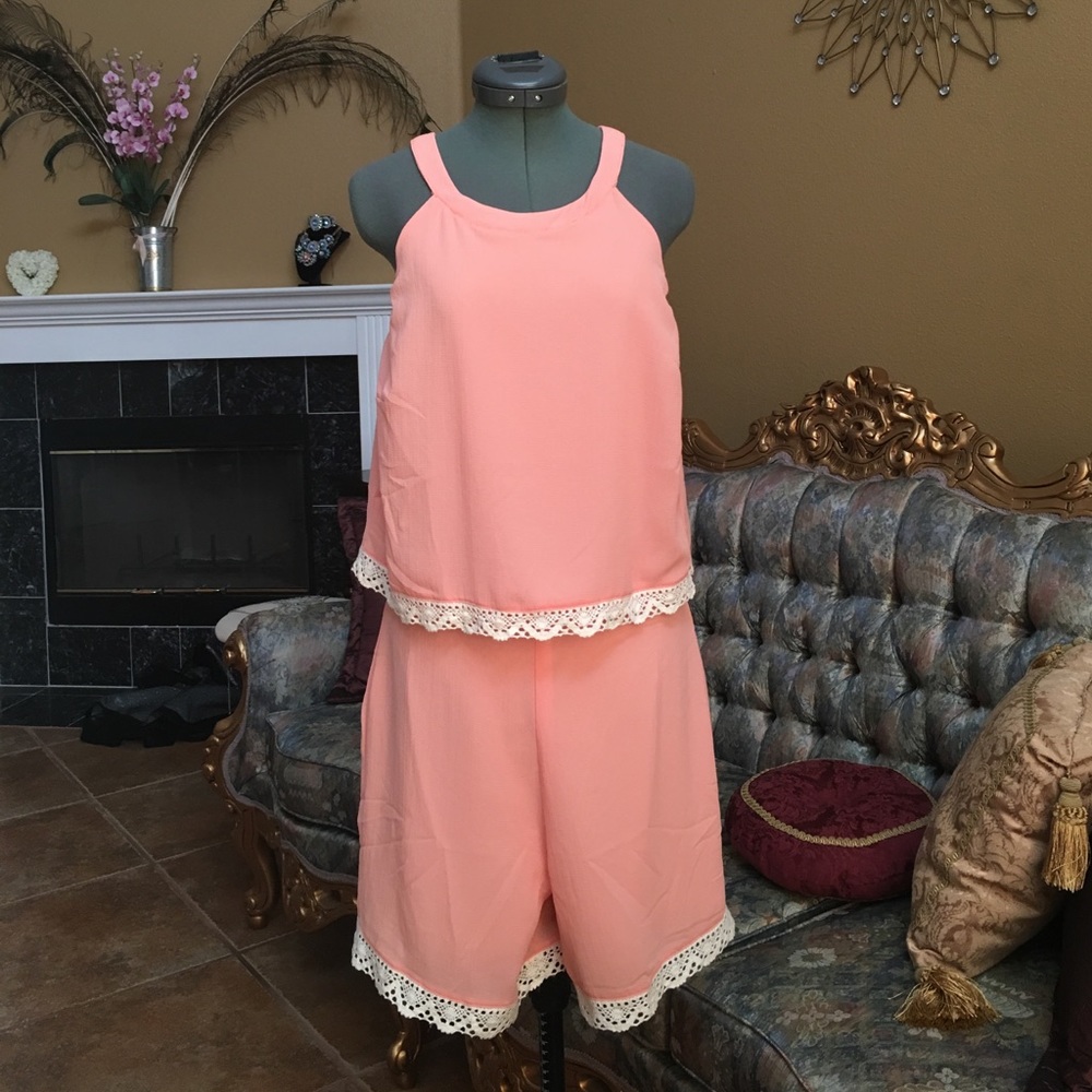 Lace Detail Romper with Slit Back