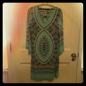Patterned Shift Dress with Flared Sleeve