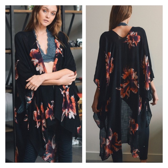 Floral Print Kimono, Bohemian Kimono - Picture 2 of 7